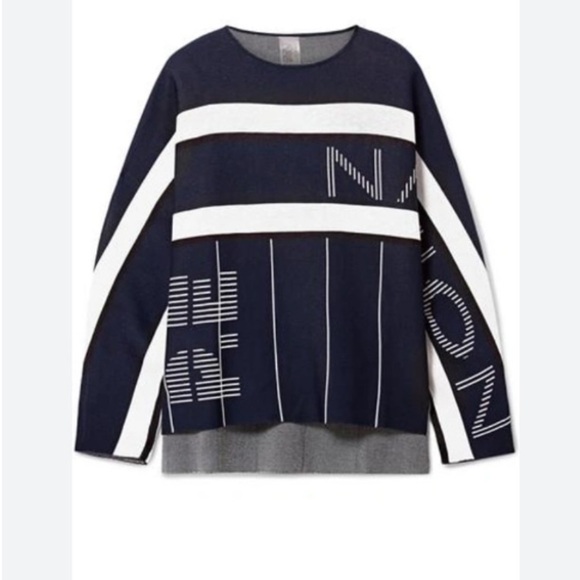 PE NATION RESERVE OVERSIZED JACQUARD-KNIT SWEATSHIRT IN NAVY Spell out Top - Picture 2 of 9